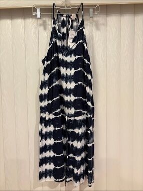 LOFT Navy and White Tie-Dye One-Piece Romper